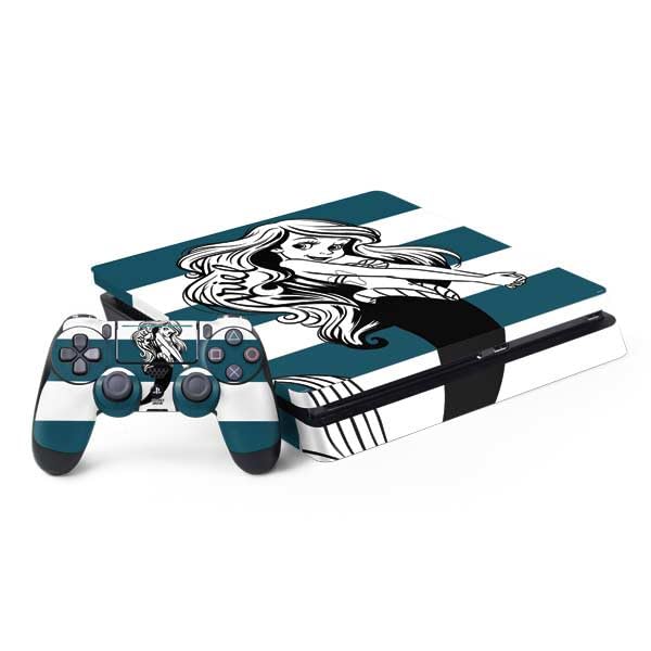 Skinit Decal Gaming Skin Compatible with PS4 Slim Bundle - Officially Licensed Disney The Little Mermaid Ariel Stripes Design