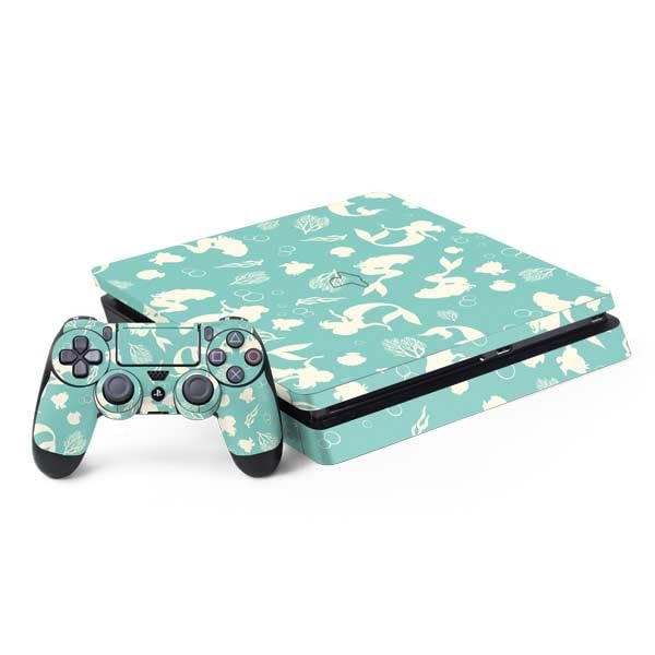 Skinit Decal Gaming Skin Compatible with PS4 Slim Bundle - Officially Licensed Disney The Little Mermaid Character Silhouette Pattern Design