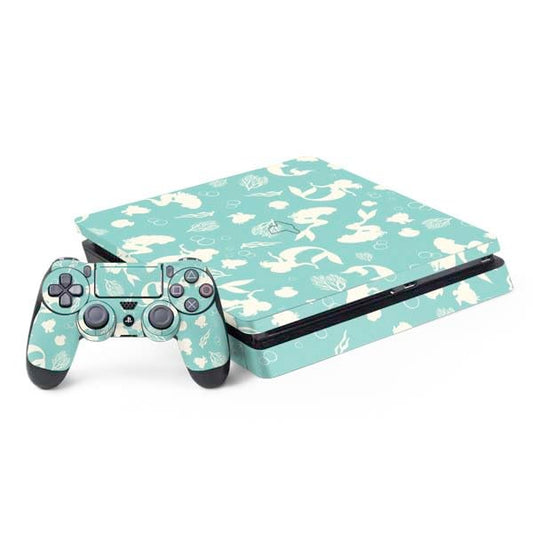 Skinit Decal Gaming Skin Compatible with PS4 Slim Bundle - Officially Licensed Disney The Little Mermaid Character Silhouette Pattern Design