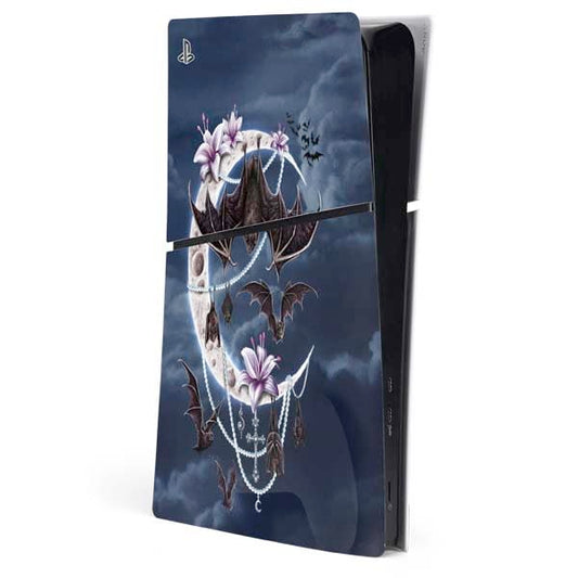 Skinit Decal Gaming Skin Compatible with PS5 Slim Digital Edition Console - Officially Licensed Gothic Moon with Bats and Flowers by Sarah Richter Design