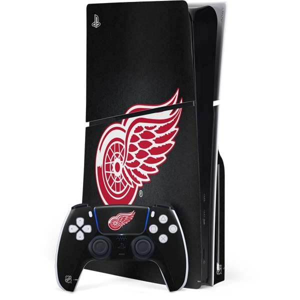 Skinit Decal Gaming Skin Compatible with PS5 Slim Disk Bundle - Officially Licensed NHL Detroit Red Wings Black Background Design