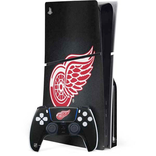 Skinit Decal Gaming Skin Compatible with PS5 Slim Disk Bundle - Officially Licensed NHL Detroit Red Wings Black Background Design