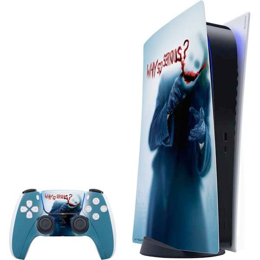 Skinit Decal Gaming Skin Compatible with PS5 Bundle - Officially Licensed The Dark Knight Why So Serious Design