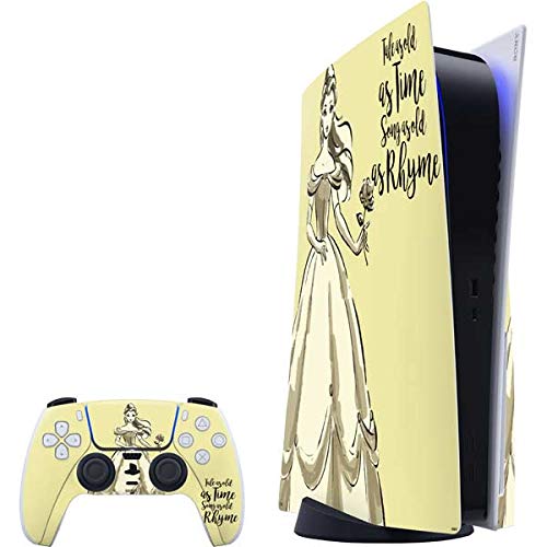 Skinit Decal Gaming Skin Compatible with PS5 Bundle - Officially Licensed Disney Princess Belle Tale As Old As Time Art Design