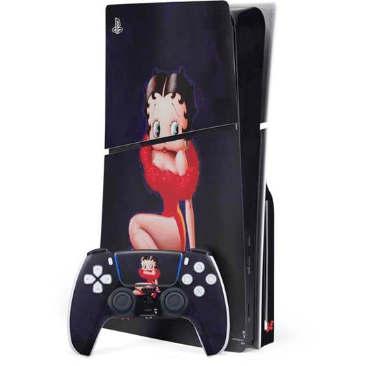 Skinit Decal Gaming Skin Compatible with PS5 Slim Disk Bundle - Officially Licensed Betty Boop Red Dress Design