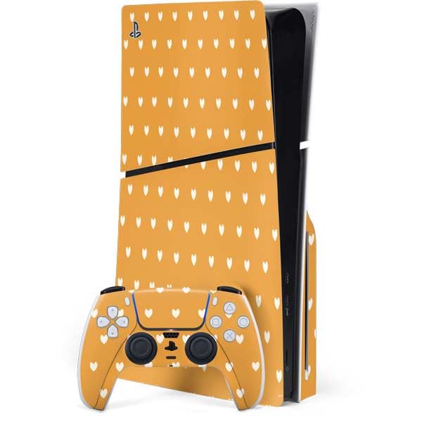 Skinit Decal Gaming Skin Compatible with PS5 Slim Disk Bundle - Yellow and White Hearts Design