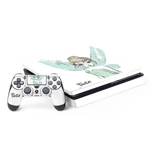 Skinit Decal Gaming Skin Compatible with PS4 Slim Bundle - Officially Licensed Disney Tinker Bell Watercolor Fairy Art Design