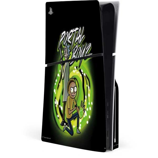 Skinit Decal Gaming Skin Compatible with PS5 Slim Disk Console - Officially Licensed Adult Swim Rick and Morty Portal Boyz Design