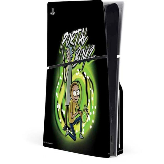 Skinit Decal Gaming Skin Compatible with PS5 Slim Disk Console - Officially Licensed Adult Swim Rick and Morty Portal Boyz Design
