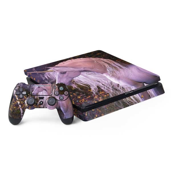 Skinit Decal Gaming Skin Compatible with PS4 Slim Bundle - Officially Licensed Tate and Co. Autumn Glow Unicorn Design
