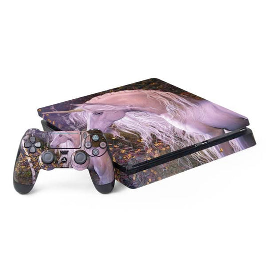 Skinit Decal Gaming Skin Compatible with PS4 Slim Bundle - Officially Licensed Tate and Co. Autumn Glow Unicorn Design