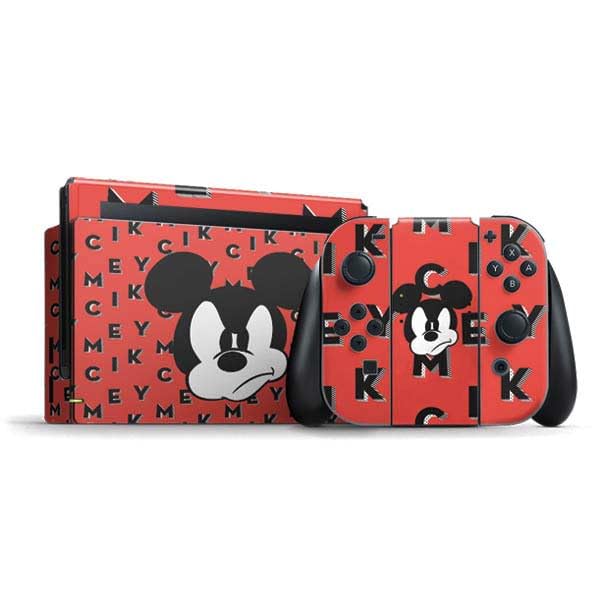 Skinit Decal Gaming Skin Compatible with Nintendo Switch Bundle - Officially Licensed Disney Mickey Mouse Grumpy Face Design