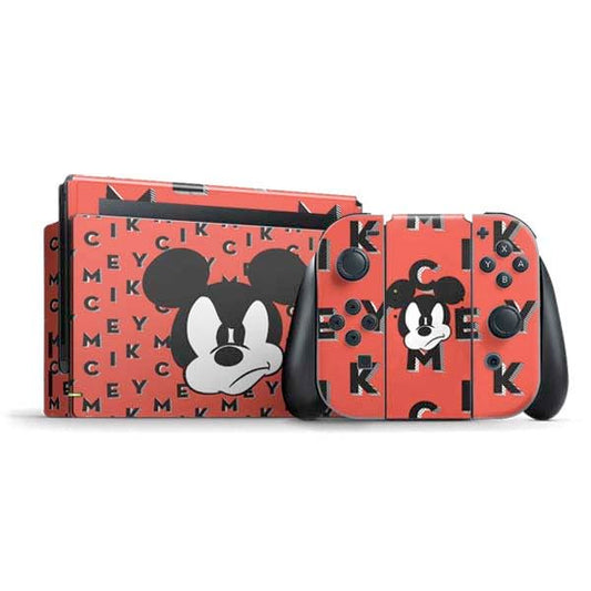 Skinit Decal Gaming Skin Compatible with Nintendo Switch Bundle - Officially Licensed Disney Mickey Mouse Grumpy Face Design