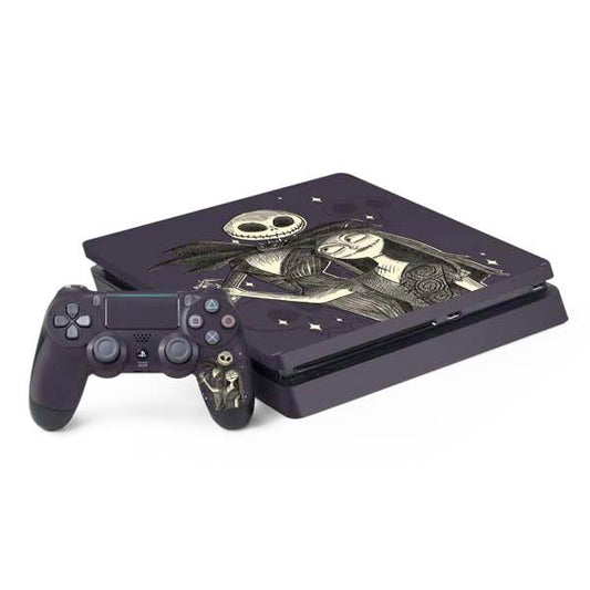 Skinit Decal Gaming Skin Compatible with PS4 Slim Bundle - Officially Licensed Disney The Nightmare Before Christmas Jack and Sally Art Design