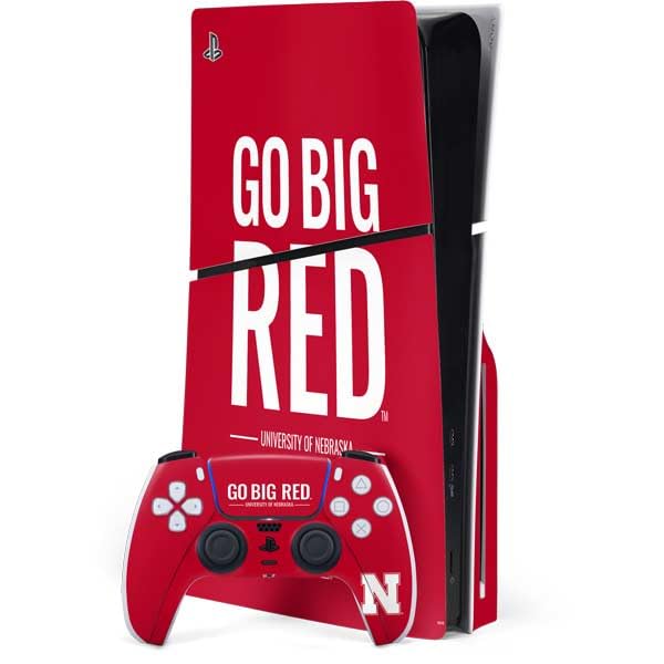 Skinit Decal Gaming Skin Compatible with PS5 Slim Disk Bundle - Officially Licensed University of Nebraska Go Big Red Design