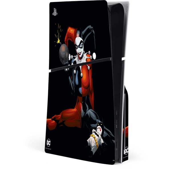 Skinit Decal Gaming Skin Compatible with PS5 Slim Disk Console - Officially Licensed DC Comics Harley Quinn Playfull Pose Design