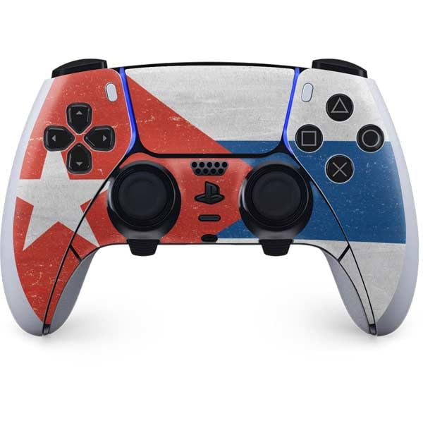 Skinit Decal Gaming Skin Compatible with PS5 DualSense Edge Pro Controller - Cuban Flag Distressed Design