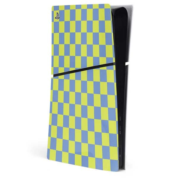 Skinit Decal Gaming Skin Compatible with PS5 Slim Digital Edition Console - Neon Checkered Design