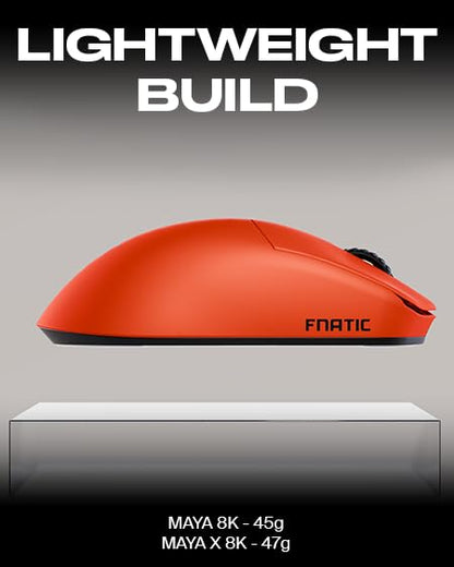 Fnatic Maya 8K Wireless Gaming Mouse - 45g, 80h Battery, Optical Switches, Medium Size, Orange, Model MS0005-001