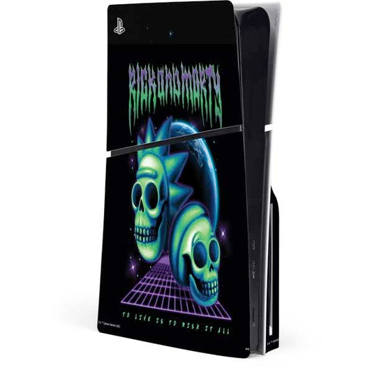 Skinit Decal Gaming Skin Compatible with PS5 Slim Disk Console - Officially Licensed Adult Swim Rick and Morty Neon Skulls Design