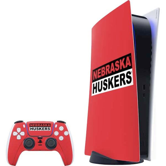 Skinit Decal Gaming Skin Compatible with PS5 Bundle - Officially Licensed University of Nebraska Red Huskers Design