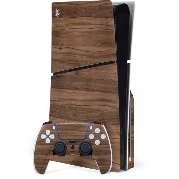 Skinit Decal Gaming Skin Compatible with PS5 Slim Disk Bundle - Natural Walnut Wood Design