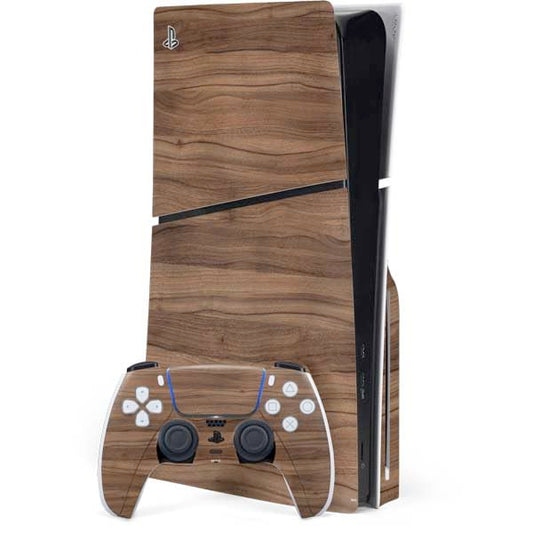 Skinit Decal Gaming Skin Compatible with PS5 Slim Disk Bundle - Natural Walnut Wood Design