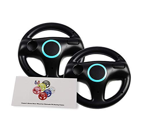 GH Mario Kart 8 Steering Wheel Compatible with Nintendo Wii (pop item Black  2 Pack)  Racing Games Wheels for Wii (U) Remote Controller (6 Colors Available)