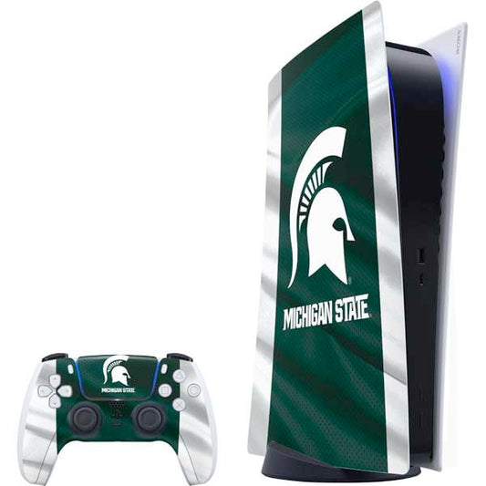 Skinit Decal Gaming Skin Compatible with PS5 Bundle - Officially Licensed Michigan State University Away Grey Jersey Design