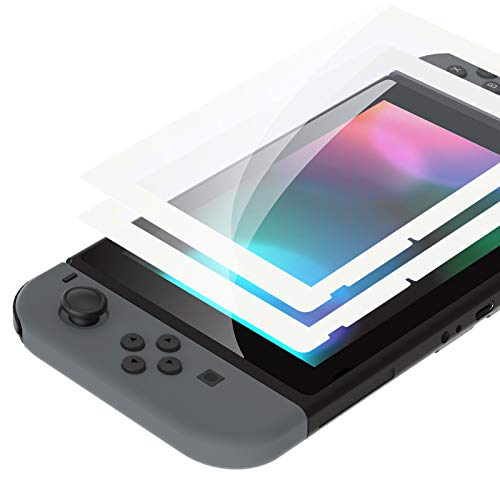 eXtremeRate 2 Pack White Border Transparent HD Clear Saver Protector Film  Tempered Glass Screen Protector for Nintendo Switch [Anti-Scratch  Anti-Fingerprint  Shatterproof  Bubble-Free]