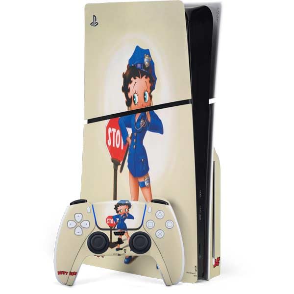 Skinit Decal Gaming Skin Compatible with PS5 Slim Disk Bundle - Officially Licensed Betty Boop The Police Officer Design