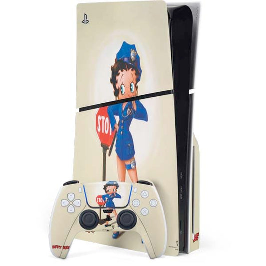 Skinit Decal Gaming Skin Compatible with PS5 Slim Disk Bundle - Officially Licensed Betty Boop The Police Officer Design