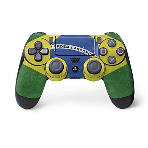 Skinit Decal Gaming Skin Compatible with PS4 Controller - Brazil Flag Distressed Design
