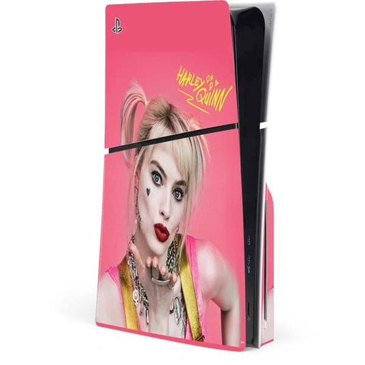 Skinit Decal Gaming Skin Compatible with PS5 Slim Disk Console - Officially Licensed DC Comics Harley Quinn Blowing Kisses Design