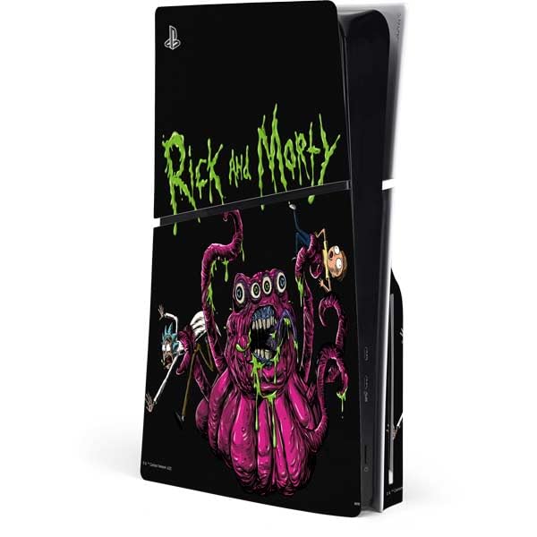 Skinit Decal Gaming Skin Compatible with PS5 Slim Disk Console - Officially Licensed Adult Swim Rick and Morty Tentacle Attack Design