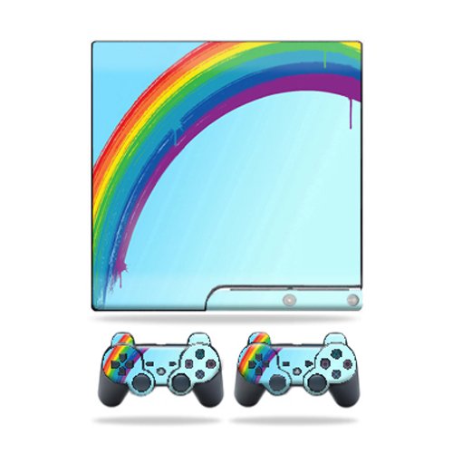 MIGHTY SKINS PS3 Slim Skin + 2 Controller Stickers - Rainbow Design, Model PS3SLIM-Rainbow