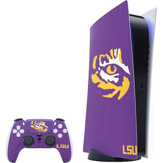 Skinit Decal Gaming Skin Compatible with PS5 Bundle - Officially Licensed LSU Tiger Eye Logo Design