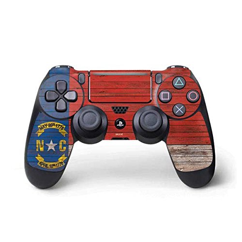 Skinit Decal Gaming Skin Compatible with PS4 Pro/Slim Controller - North Carolina Flag Dark Wood Design