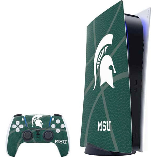 Skinit Decal Gaming Skin Compatible with PS5 Bundle - Officially Licensed Michigan State University Green Basketball Design