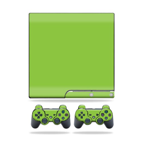 MIGHTY SKINS Skin for Sony Playstation 3 PS3 Slim - Solid Green Skin & 2 Controller Skins, Glossy Finish