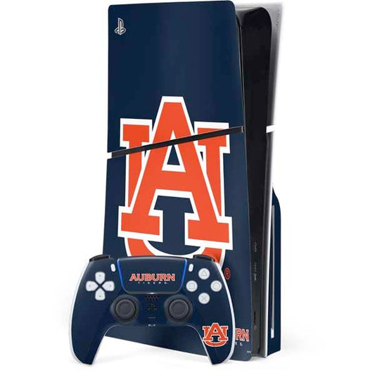 Skinit Decal Gaming Skin Compatible with PS5 Slim Disk Bundle - Officially Licensed Auburn University Logo Blue Design