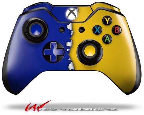 WraptorSkinz Decal Style Vinyl Skin Wrap compatible with XBOX One Original Wireless Controller Ripped Colors Blue Yellow - (CONT