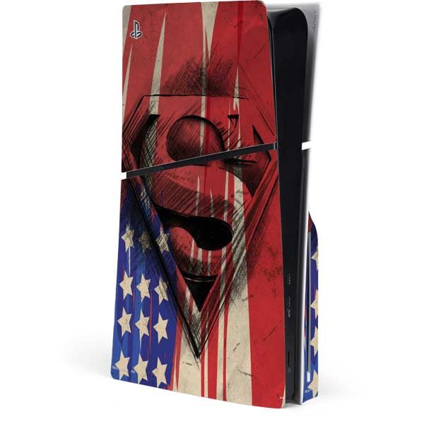 Skinit Decal Gaming Skin Compatible with PS5 Slim Disk Console - Officially Licensed DC Comics Superman Crest Design