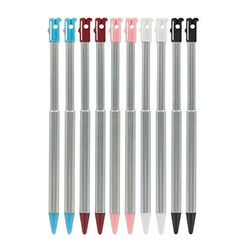 yueton Retractable Metal Stylus Touch Pen - Pack of 10, Compatible with Nintendo 3DS, 3DS XL, Colors: Black, White, Pink, Blue, Red