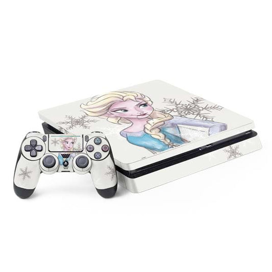 Skinit Decal Gaming Skin Compatible with PS4 Slim Bundle - Officially Licensed Disney Frozen Elsa Snowflakes Art Design
