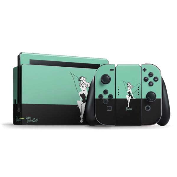 Skinit Decal Gaming Skin Compatible with Nintendo Switch Bundle - Officially Licensed Disney Tinker Bell Color Block Design