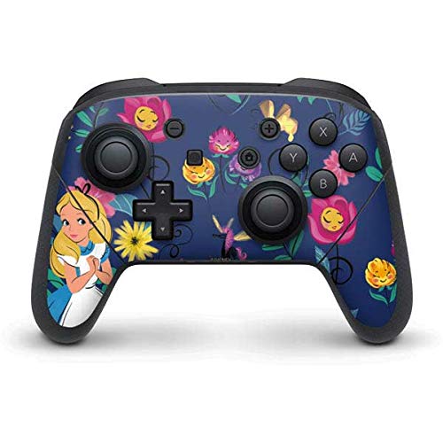 Skinit Decal Gaming Skin Compatible with Nintendo Switch Pro Controller - Officially Licensed Disney Alice in Wonderland (Animated) Floral Print Design