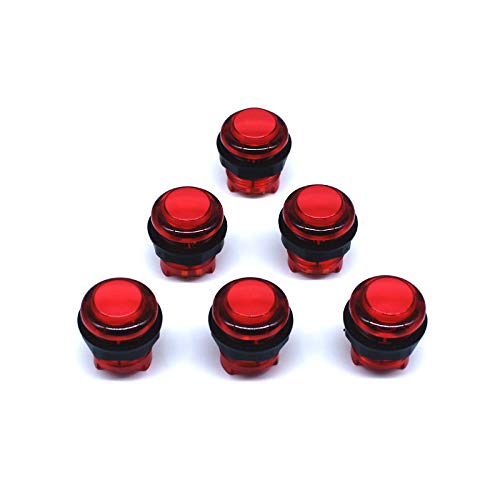 Arcity 8 Pcs Arcade LED Push Buttons Set - 6x30mm & 2x24mm, Illuminated, Red for Arcade Machines & DIY Projects