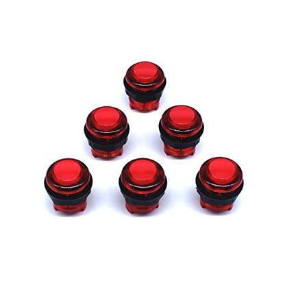 Arcity 8 Pcs Arcade LED Push Buttons Set - 6x30mm & 2x24mm, Illuminated, Red for Arcade Machines & DIY Projects