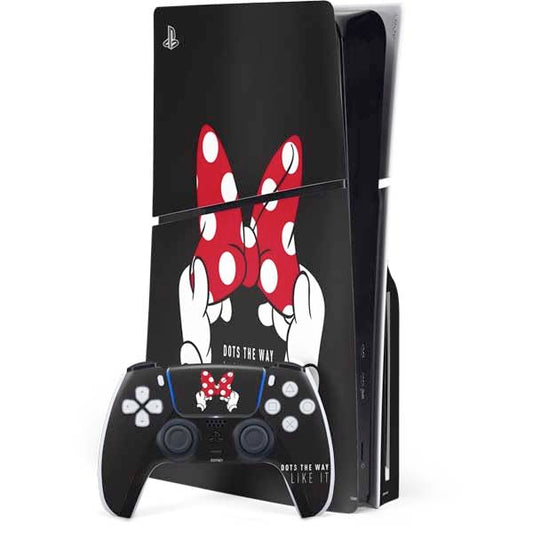 Skinit Decal Gaming Skin Compatible with PS5 Slim Disk Bundle - Officially Licensed Disney Minnie Mouse Dots The Way Design